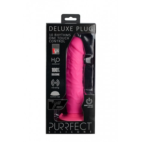 Розовый вибратор-реалистик на присоске PURRFECT SILICONE ONE TOUCH - 20,5 см.